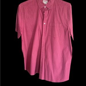Men's Short-Sleeve Pink Dot Print Button-Up Shirt